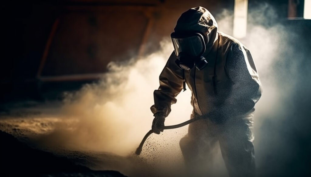 metal industry worker sprays protective suit at night generated by ai metal industry worker sprays protective suit at night generated by ai